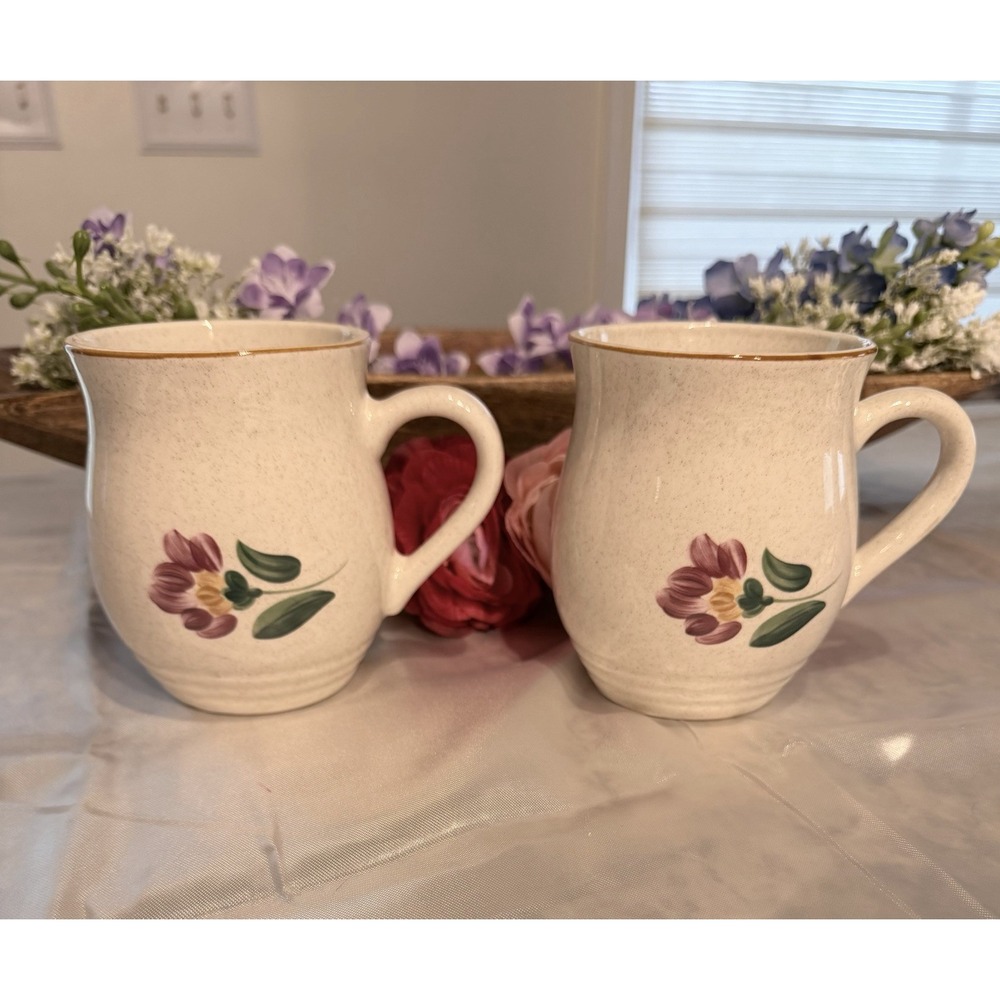 International Tableworks Stagebrush Coffee MugsSet of 2 Floral Stoneware Japan